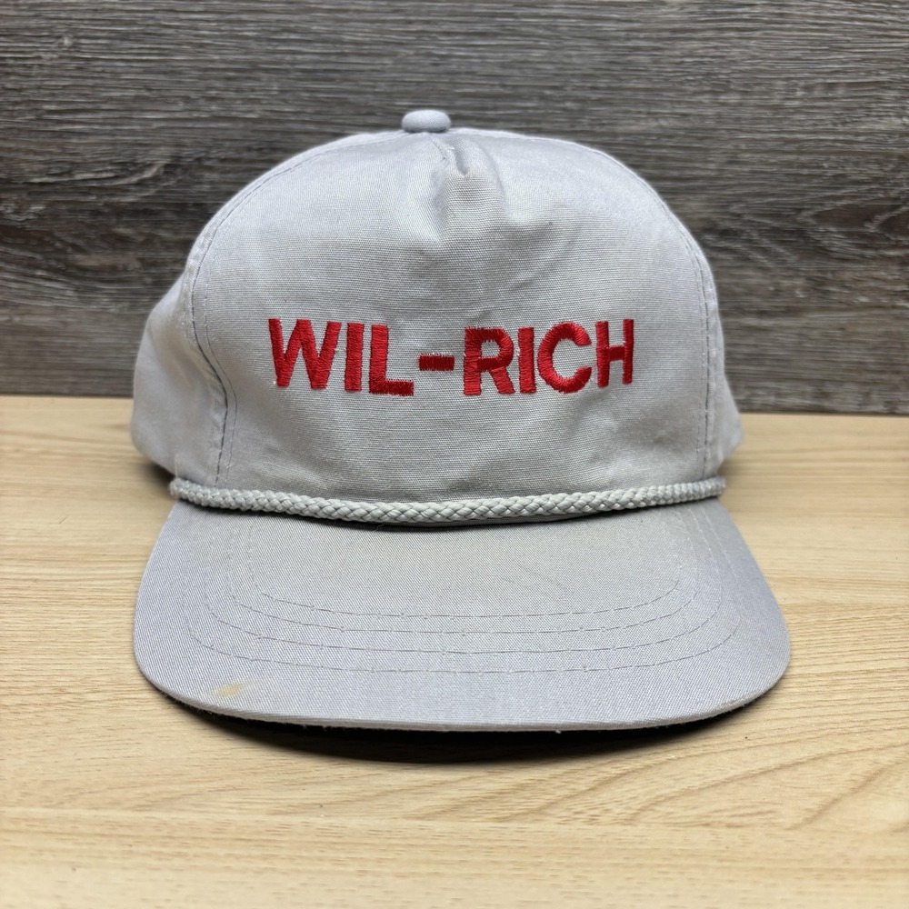Vintage Wil-Rich Hat Cap Snap Back Gray Embroidered Rope Advertising Mens 90s